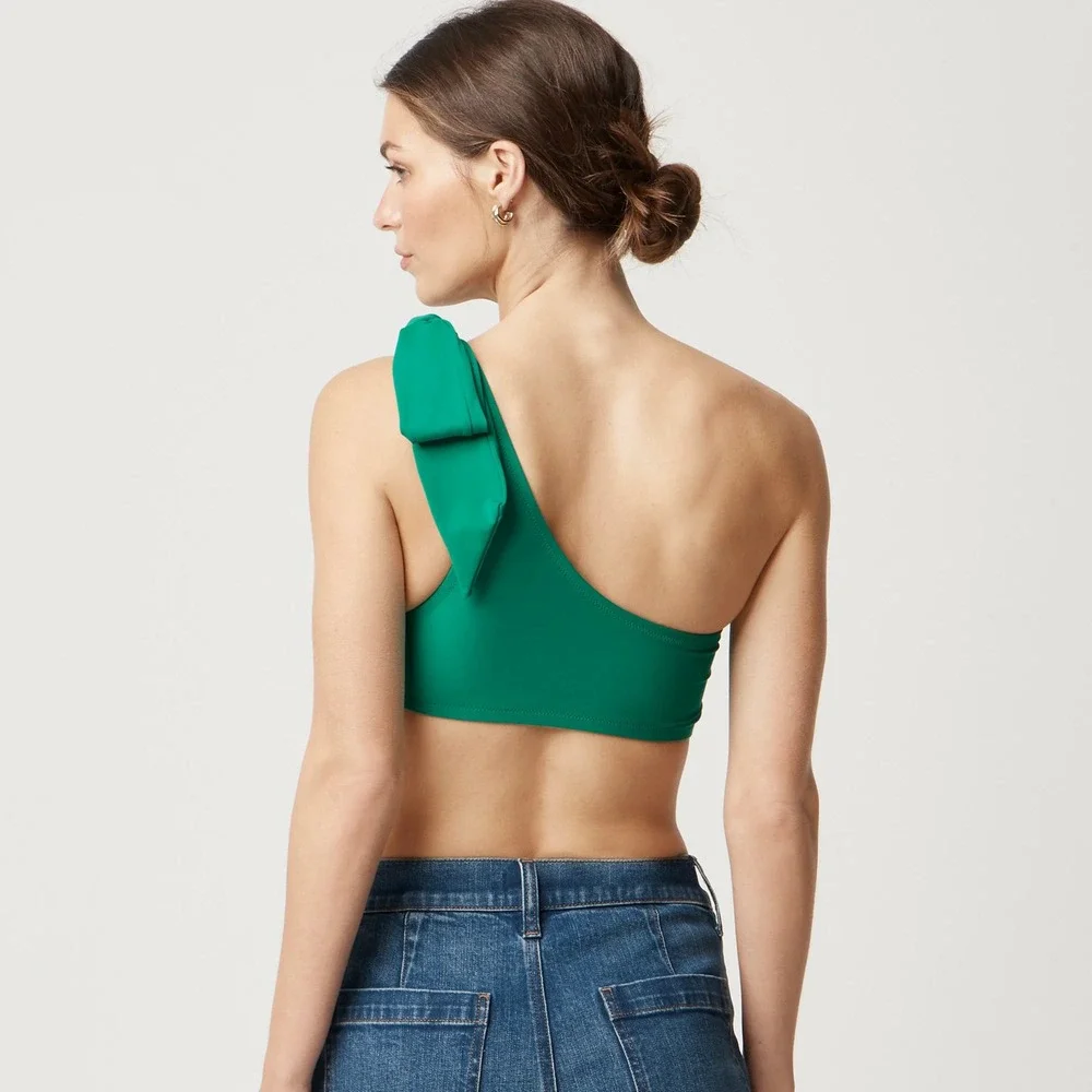 J.Crew One-shoulder bow bikini top Green Large NWT
